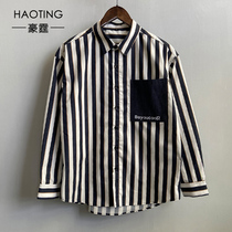 Striped shirt mens autumn loose long sleeve shirt Korean version of the trend handsome jacket casual ins Hong Kong style coat tide