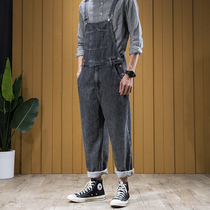 Loose strap jeans mens and womens loose suspenders straight wide leg pants workers dress pants dad pants tide tide