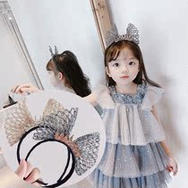 Korean Children Great Butterfly Knot Crown Hair Hoop Girl Photo Crown Headwear Gold Silk Hair Accessories Birthday Party Hair Clip