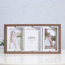 Creative Nordic 6-inch wooden double-sided rotating photo frame with multiple combination photo frames