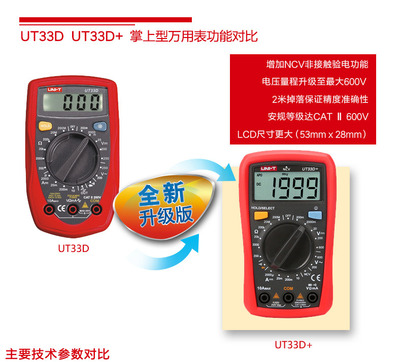 优利德ut33d数字万用表掌上袖珍型高精度表