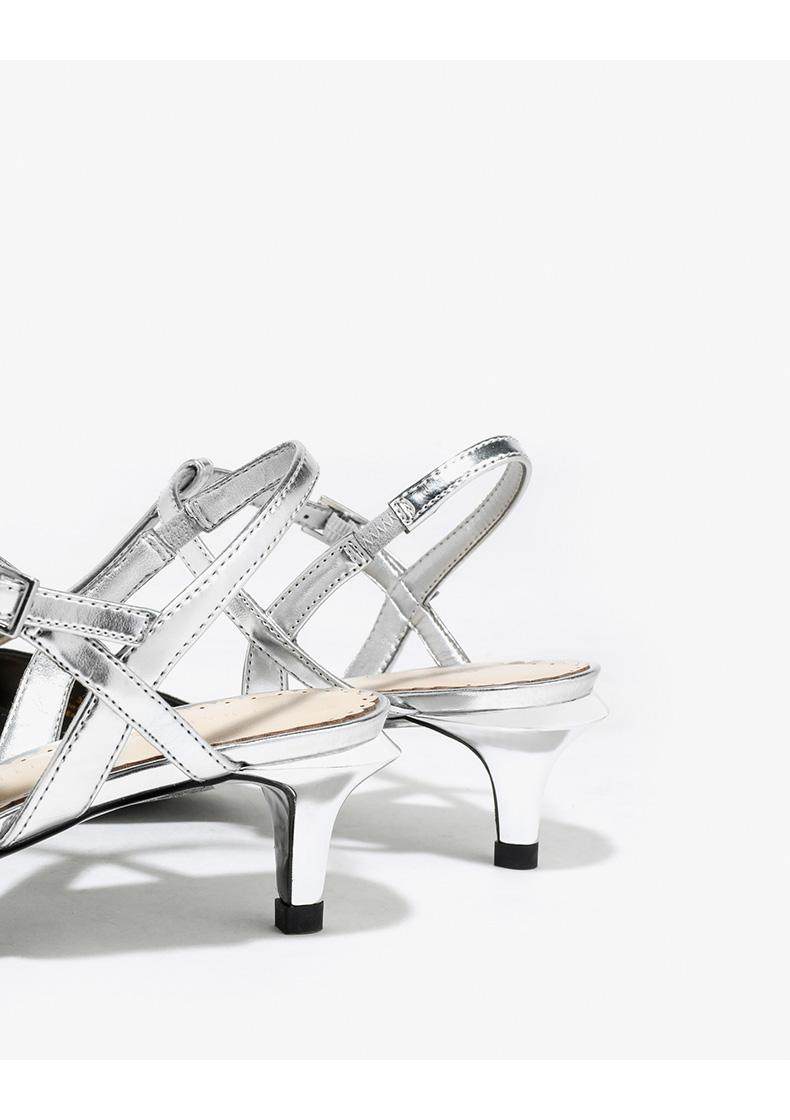 charleskeith夏高跟凉鞋ck160900060绒面t字带尖头中猫跟鞋