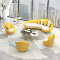 Nordic Office Special-shaped Sofa Tea Table Combination Simple Modern Reception Reception Leather Leather Art Sofa for Three