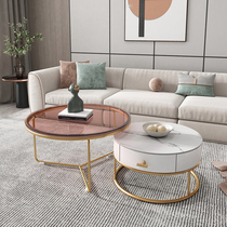Light luxury mother tea table combination simple modern rock board tea table minimalist office tempered glass iron round tea table