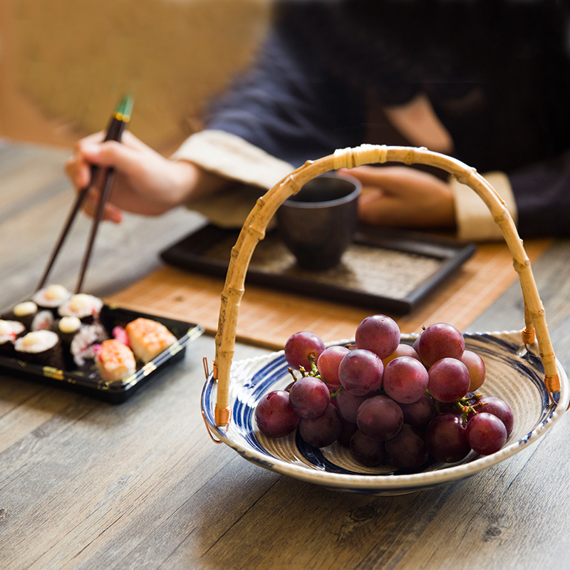 Creative Japanese ceramic disc hotel restaurant dishes basket plate stage portable fruit bowl fruit basket oval fish dish