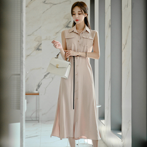 Summer and Korean fashion and elegant temperament waistline show thin shirt dress lining skirt