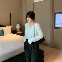 King grape fat mm solid color round neck long sleeve versatile T-shirt womens autumn loose foreign style thin large size base shirt