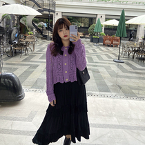 Wang Grape fat mm large size high waist black over-the-knee crotch skirt Female age reduction thin a-word medium-length skirt