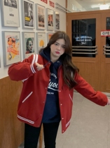 King Grape Slightly Fatter Custom American Baseball Uniform Womens Winter Thickening Clip Cotton Casual Retro Crash Color Jacket Jacket Tide