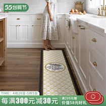 Monet Garden Light Luxurious Leather Kitchen Ground Mat Non-slip Anti-Oil Erasable Washable Home Strip Mat Bedroom Foot Mat