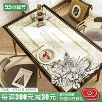 Monet garden retro light and luxurious leather table cushion modern American table cloth waterproof and oil-proof and anti-burn table mat pvc