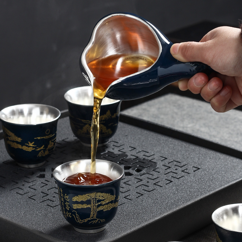 Ji blue lazy stone mill automatic tea sets creative ceramic cups retro kung fu tea set household gift box gift giving