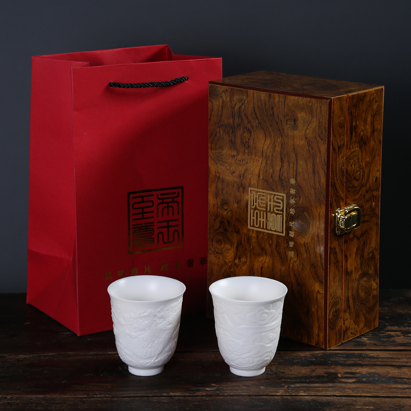 Dehua suet jade white porcelain ceramic cups sample tea cup masters cup kung fu tea tea cup bowl, gift boxes