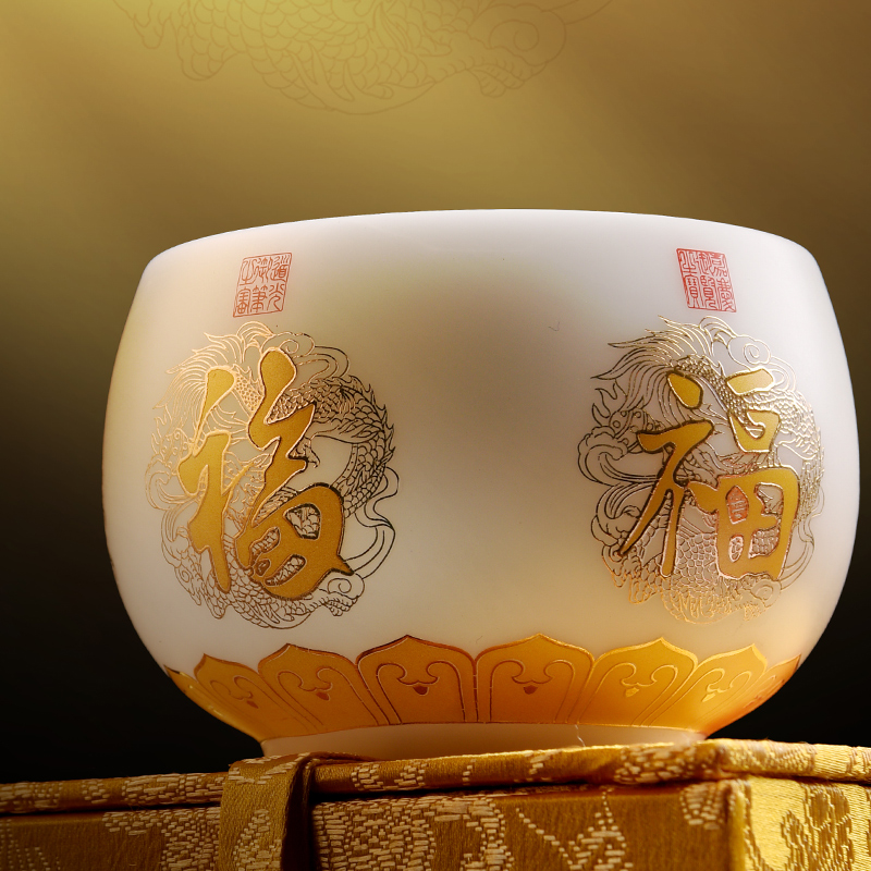 Wufu cup dehua suet jade emperor white porcelain cup sample tea cup ceramic large master cup single CPU kung fu tea set