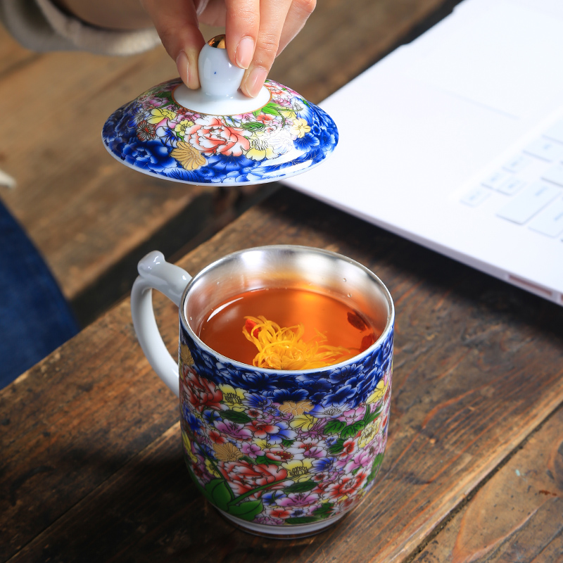 Jingdezhen porcelain enamel coppering. As silver cup 999 sterling silver mark cup with cover glass office master CPU