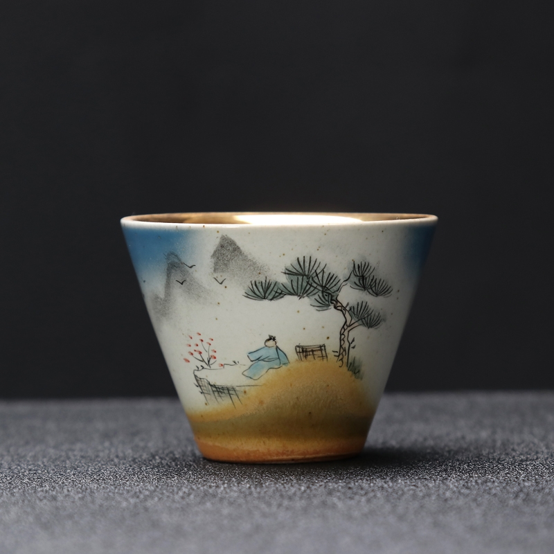 Hand - made ceramic sample tea cup gold cup kung fu tea set home owner built light to use individual cup cup single CPU