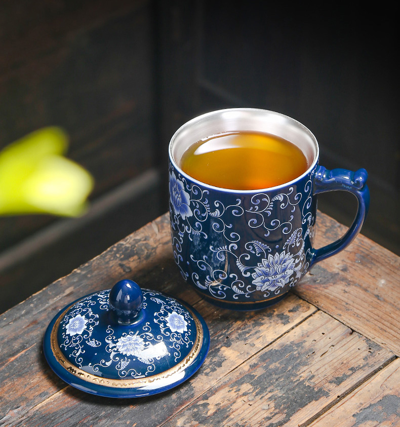 Jingdezhen 999 sterling silver enamel porcelain teacup coppering. As silver mark cup with cover cup office master CPU