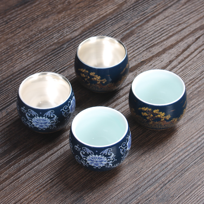 Ji LanLiu master cup sample tea cup silver cup ceramic kung fu tea set manual 999 sterling silver cup single cup of tea