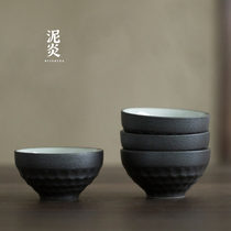 Black pottery tea cup ice cracking glaze tea cup small tea bowl Pu 'er single cup owner cup personal cup ceramic kung fu tea set