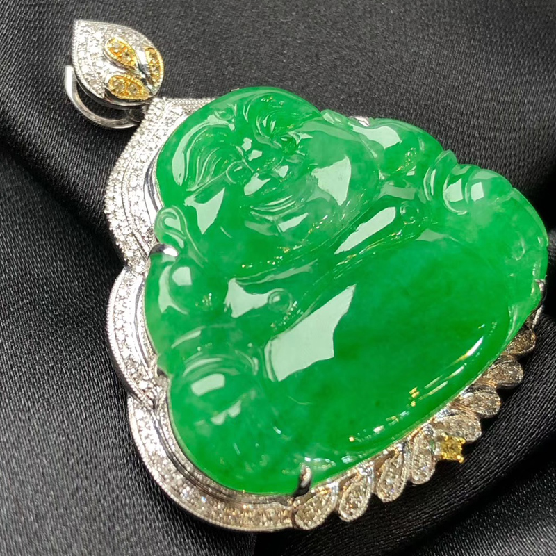 beautiful jade jiangnan jadeite myanmar natural jade high ice clear green ice waxy species maitreya pendant pendant laughing buddha