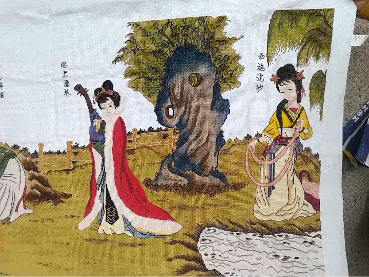 特价清仓纯手工四大美女十字绣绣成品现货出售富贵抚琴西施貂蝉装