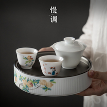 Slow adjustment Vintage tin lid pot Chengqian bubble table Ceramic tea washing water tea residue tank Tea ceremony accessories Chinese tea table