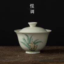 Slowly tune Ru kiln Bowl home Sanchai Bowl single Cup Kung Fu Tea Bowl set hand grab pot ceramic tea bowl