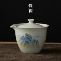 Slow-tune retro hand-grab pot ceramic with filter hole teapot home kung fu tea set ice cracking tea maker