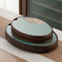 Lotus tea tray large ceramic dry foam table Oval household living room water storage tea tray retro style teapot tray