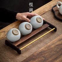 Household copper wooden cup holder tea cup holder rack kung fu tea ceremony accessories solid wood tea cup rack tea set storage cup holder