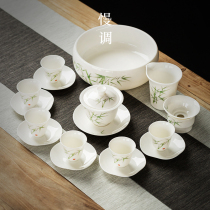 Slow-tone goat fat jade utiliturg tea suit home office Guest Tea Cup Minimalist Living-room Cover Bowl White Porcelain Cup