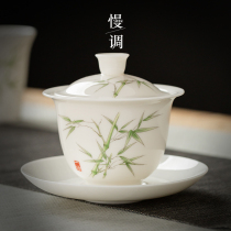 Slow-tuning Deed triple only cover Bowl Tea Cup Shea Butter Jade Porcelain Lid Bowl Tea Set White Porcelain Kung Fu Tea Lid Bowl Home Single