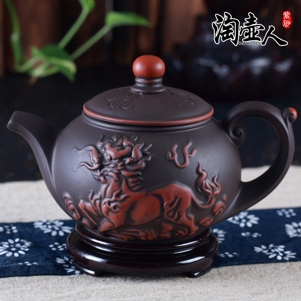 Large capacity yixing hand half a it 400 ml of archaize the dragon zhu clay ceramic double color kung fu tea kettle