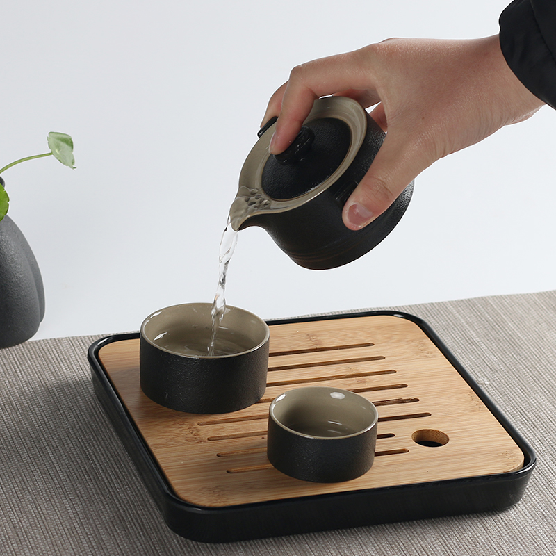 The porcelain crack cup portable travel a pot of one cup of black 2 people of The whole household is suing simple ceramic tea set