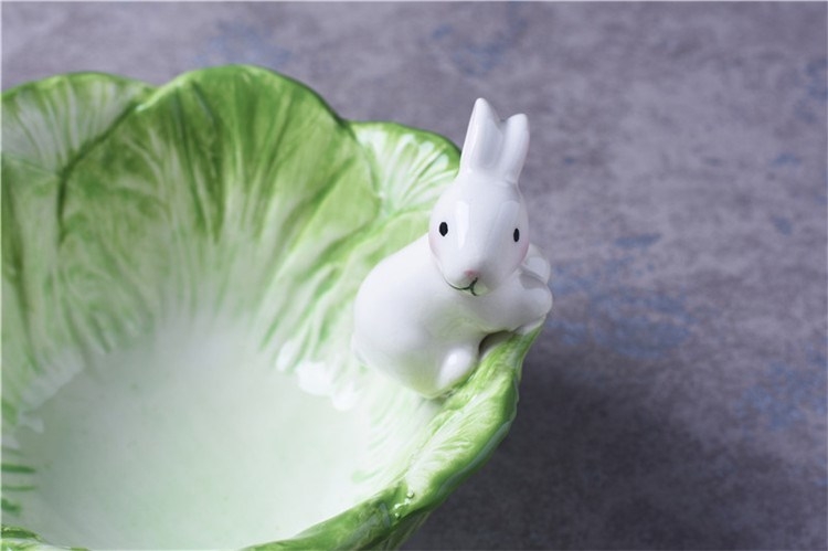 Bowl of cabbage children tableware bowls of creative move, lovely rabbits eat fruit salad bowls of household ceramics