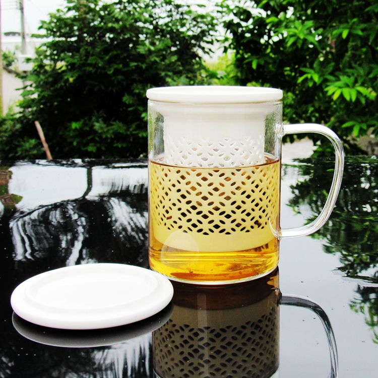 The Heat - resistant glass hollow ceramic filter tank with cover cups with handles office tea tea tea separation