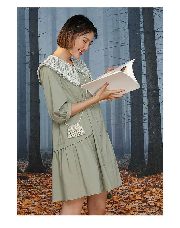 Pit Women 2021 Spring and Autumn New French Retro Dress Phong cách Hepburn Eo cao và Phụ nữ gầy - Váy eo cao