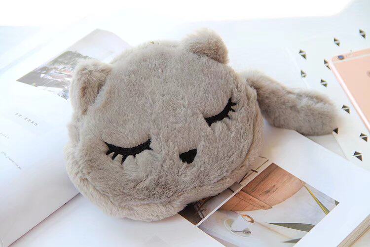 萌萌哒 长尾巴小猫咪零钱包 可爱毛绒绒喵喵收纳包化妆包