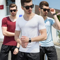 Male Ice Silk Short Sleeve No mark T-shirt Male round collar Summer slim fit Youth workout speed dry half sleeve bottom sweatshirt