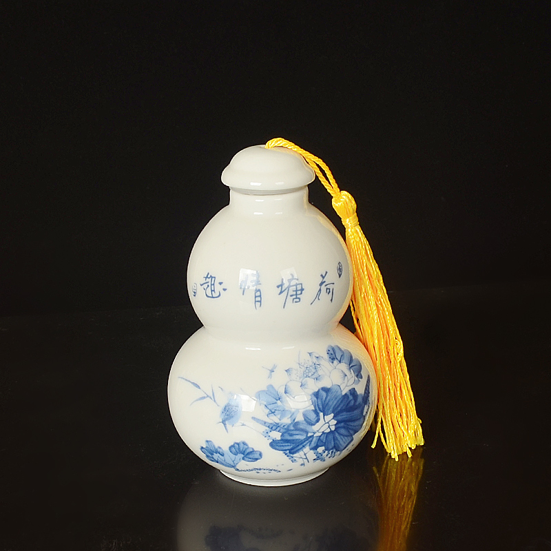 Ceramic bottle gourd bottles sealed tank Dan small pot porcelain powder blue and white porcelain small jar jar caddy fixings