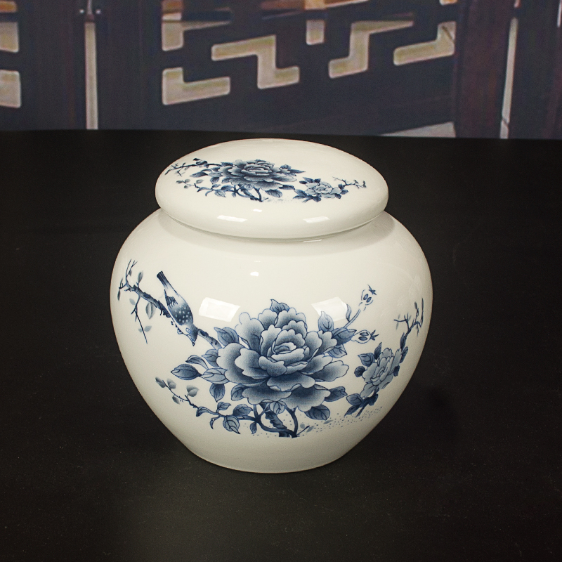 The New pack of blue and white porcelain pot of honey paste paste liquid tank general seal storage tank ceramic tea pot