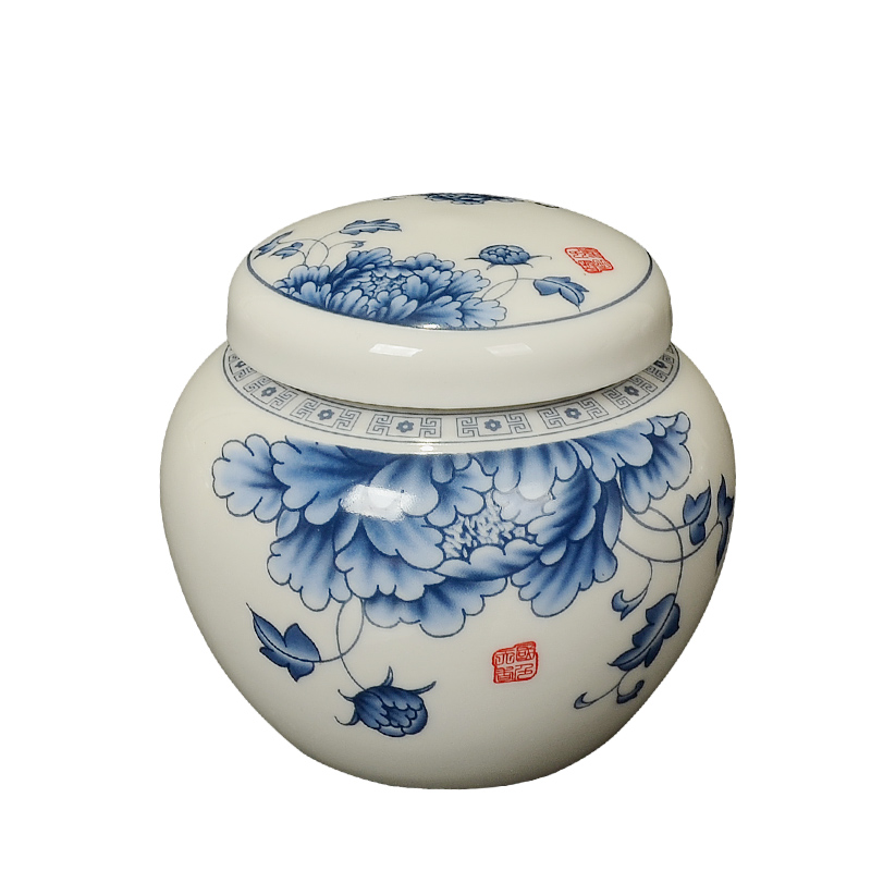 Substance Ceramic honey tea pot seal storage jar of blue and white porcelain rotating liquid tank small jar