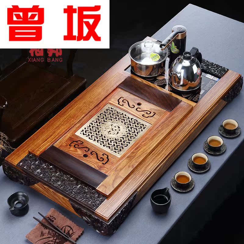 Once sitting by the pear tea tray ebony kung fu tea set four one extra large solid wood drainage of a complete set of the saucer