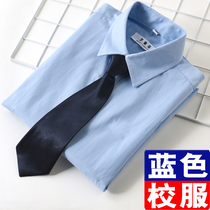 Children's blue shirt Boys' shirt Long-sleeved pure cotton spring costume Adolescent tops Put on the school uniform