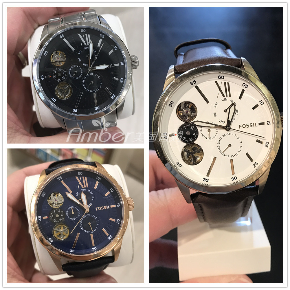 美国直购 fossil 化石 双机芯 机械表bq2217 bq2218 bq2219_7折现价