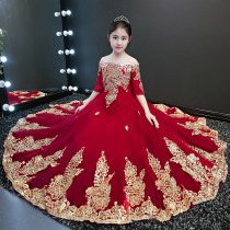 girls' dress princess dress fluffy gauze long children's show children's birthday domineering taildress dress