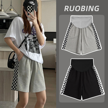 Pregnant woman pants shorts for summer outside wearing thin spring and summer gestation Early board plaid wide-legged pants female summer casual pants summer dress