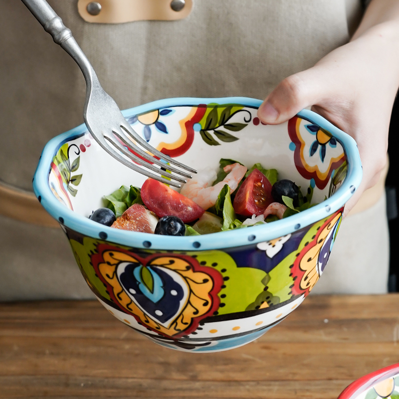 Nordic retro hand - made ceramic bowl Bohemia abnormity bowl of soup bowl of fruit salad breakfast cereal bowl