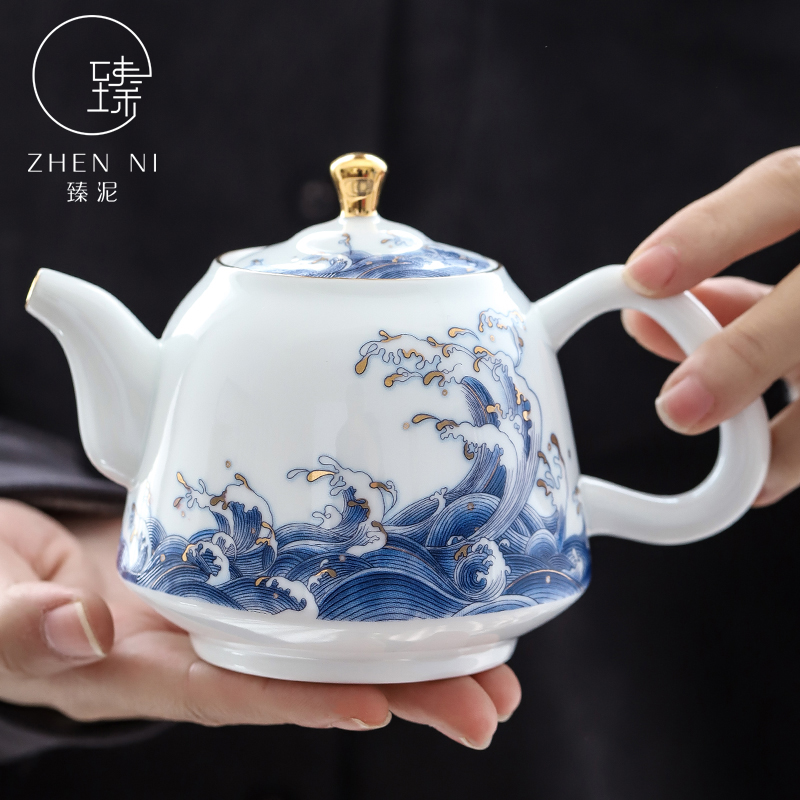 By clay teapot manual white porcelain enamel paint kung fu tea set household ceramics filter tea tea kettle