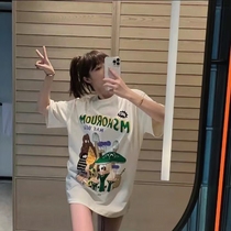 Zhou Xingxing with the same paragraph 2022 summer new mushroom street printing niche loose cotton short-sleeved T-shirt large size womens clothing